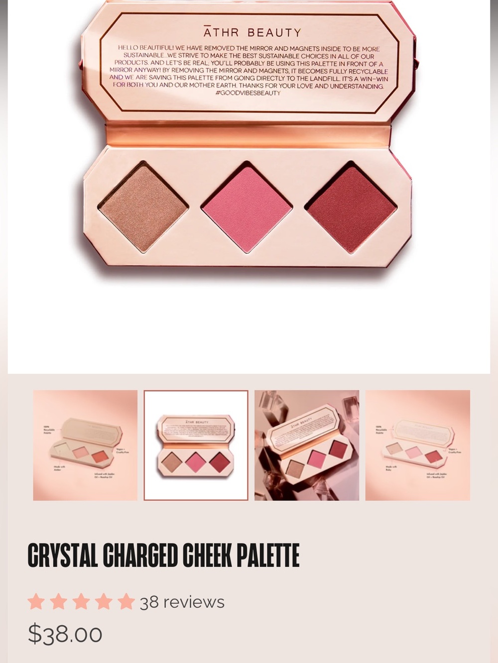 ATHR Beauty Crystal Charged Cheek Palette — Pink & Rose Blush Trio